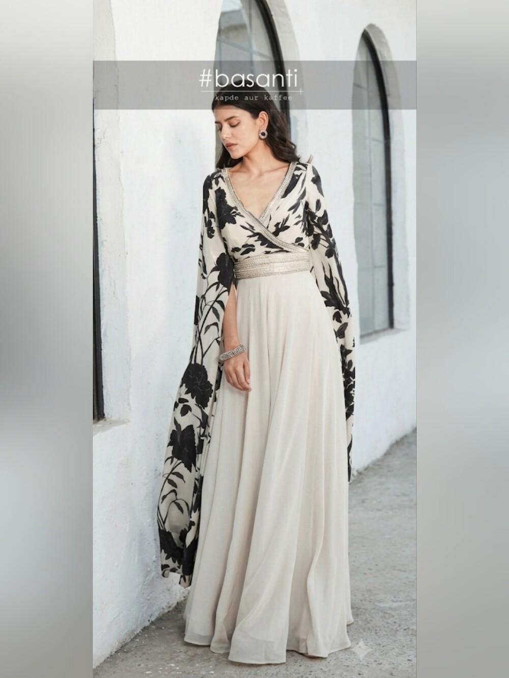 Ivory and Black Floral Maxi Jumpsuit